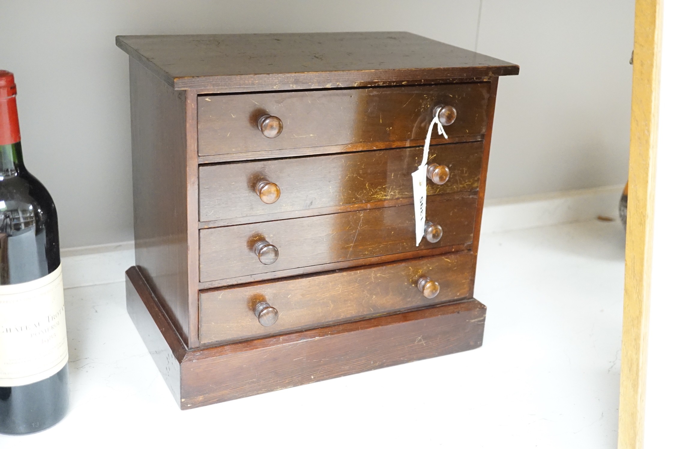 A 19th century miniature mahogany 4 drawer chest of taxidermic scorpions, 30cm tall